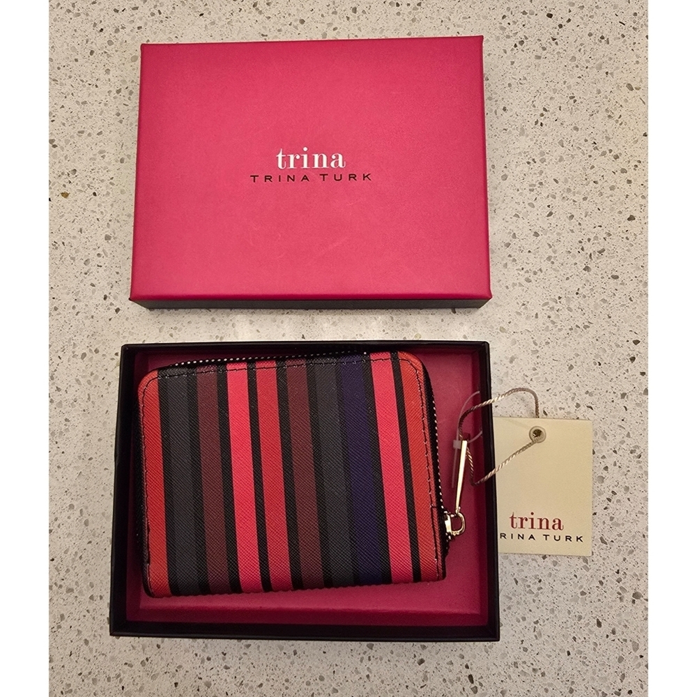 Trina Turk Striped Zip Around Wallet Small Compact Designer Wallet NWT